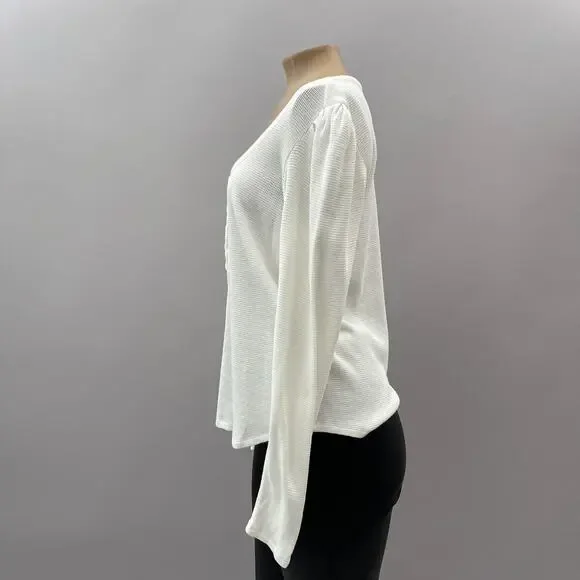 Paige Daniella Long Puff Sleeve Henley Top Ivory White Women's Size Small - Picture 9 of 13